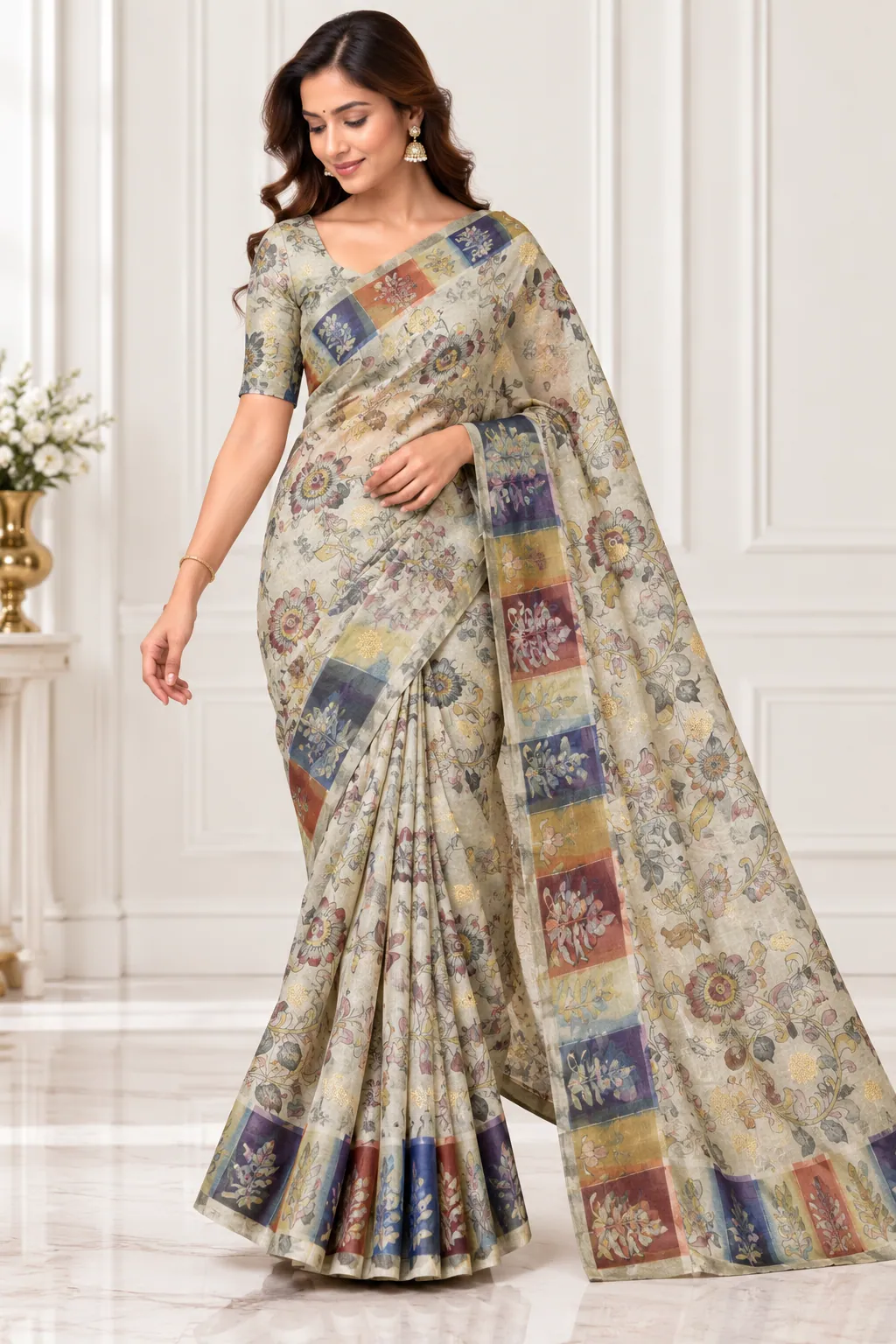 Elegant Floral Pure Kora Saree saree