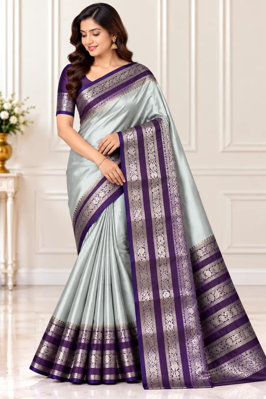 Elegant Purple and Silver Soft Pattu Saree in Purple and Silver saree