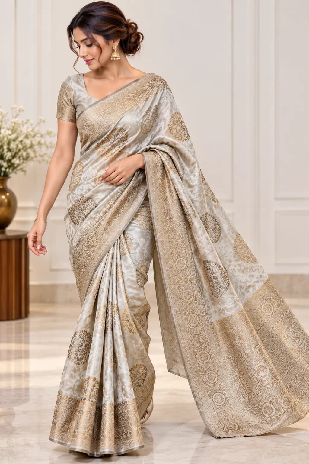 Elegant Silver-Gold Pattu Saree in Silver-Gold saree