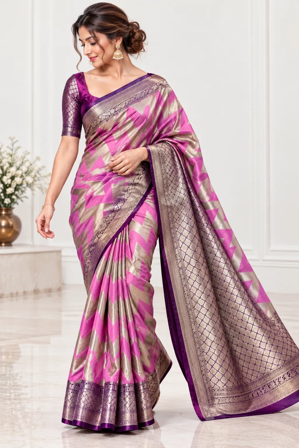 Magenta and Gold Pure Banarasi Silk Pattu Saree in Magenta and Gold saree