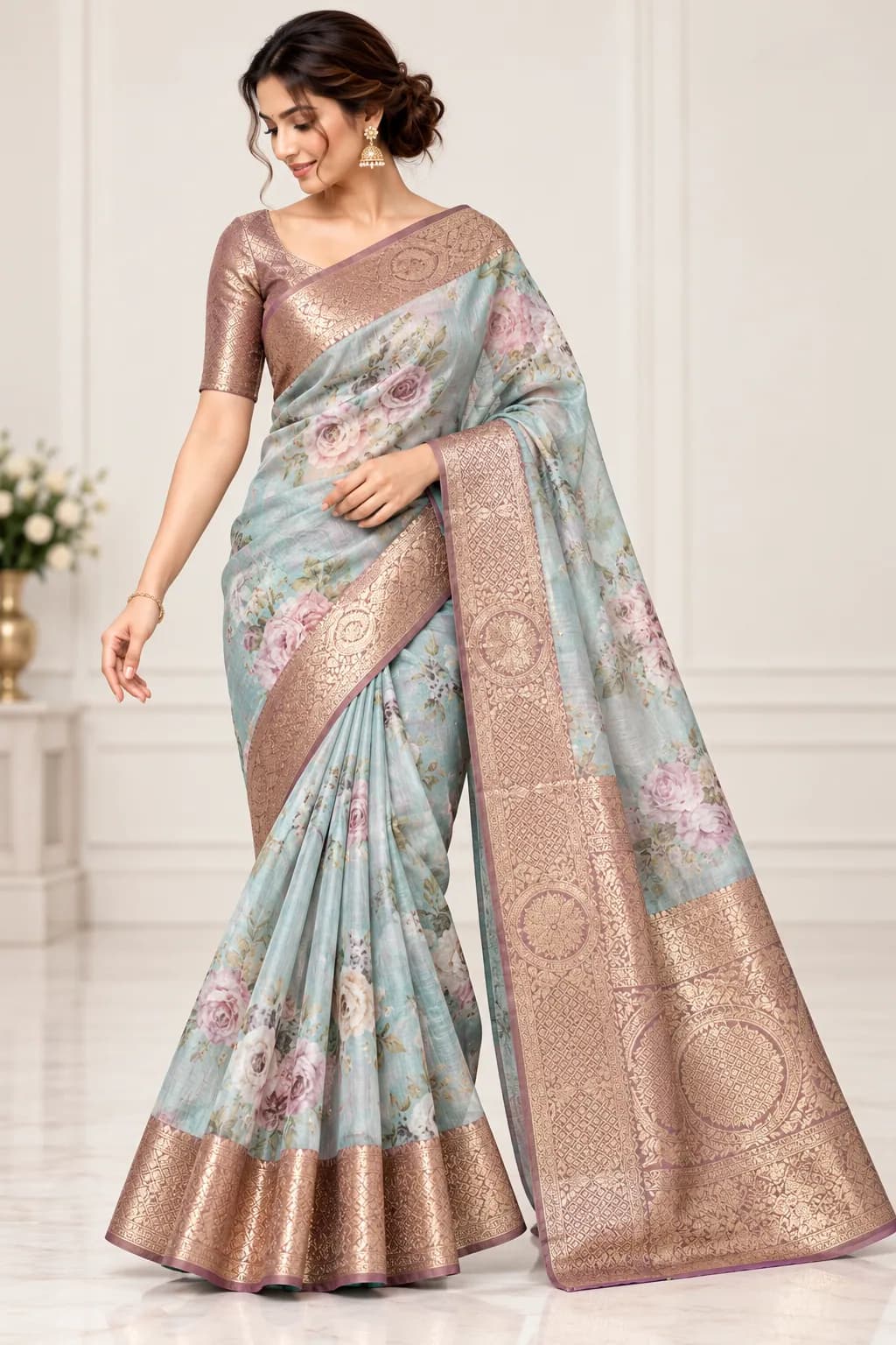 Pastel Aqua Pure Kora Saree in Pastel Aqua saree