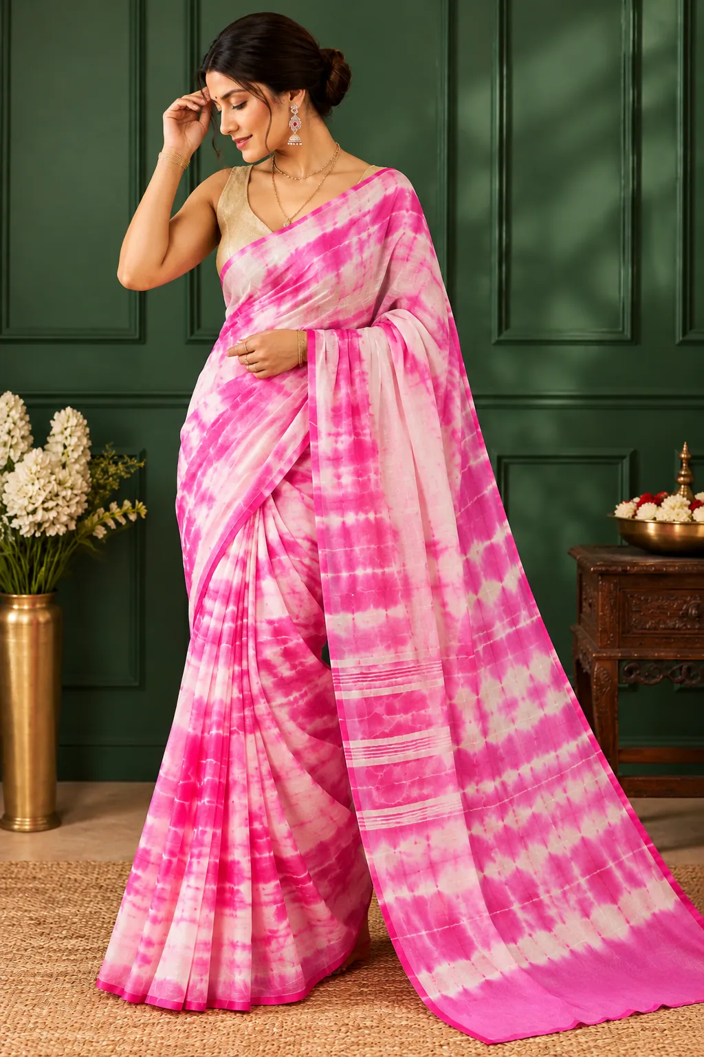 Pure Ajrakh Bright Plain Saree with Shibori Pallu in Bright shade saree